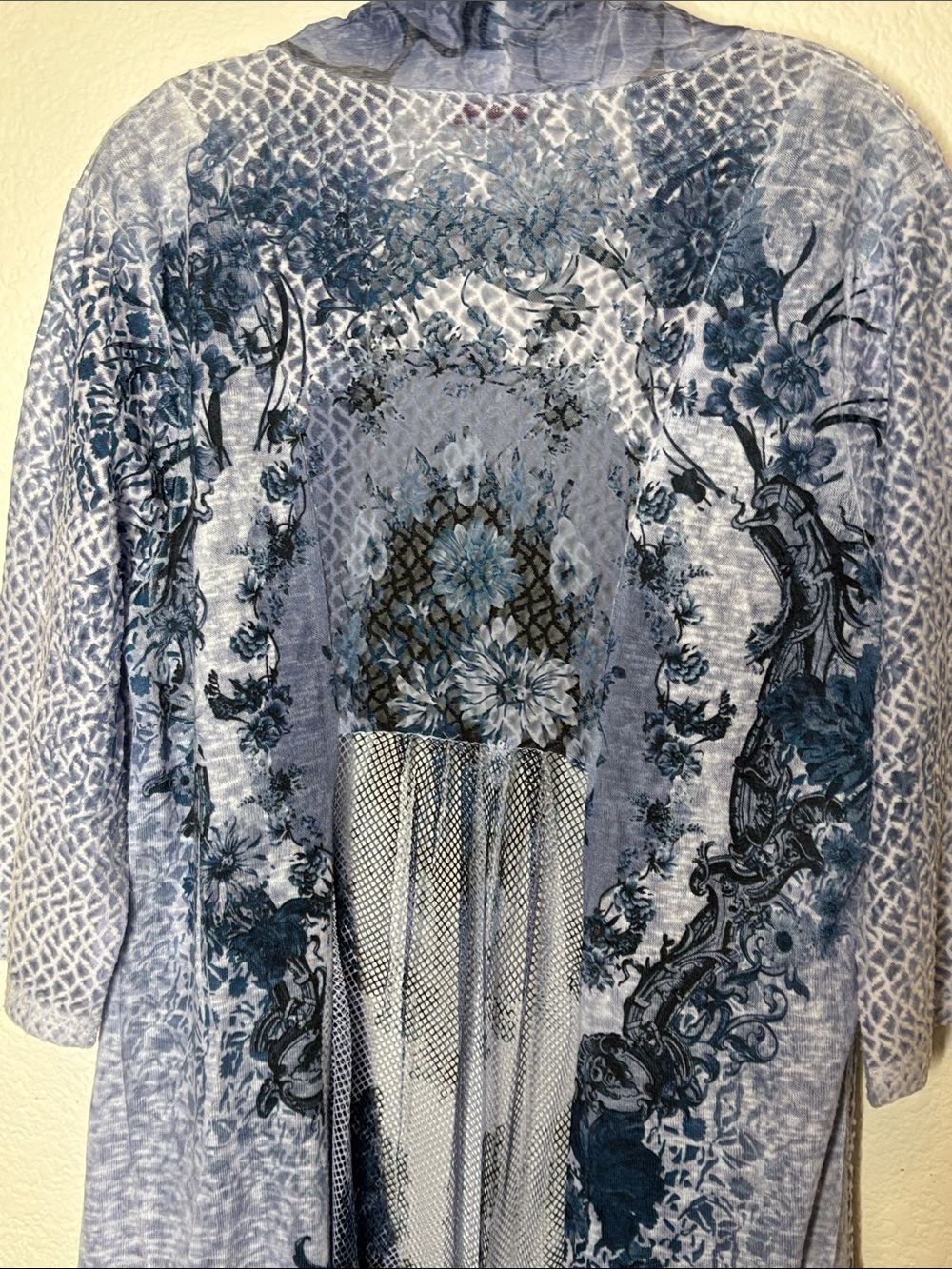 Kamala Light Blue Patterned Open-Front Duster Cape - Picture 8 of 13